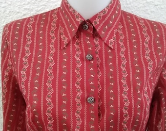 Blusa roja de los años 90 camisa con botones millefleur top elegante blusa floral blusa de algodón blusa con estampado geométrico blusa campesina popular