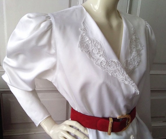 80s lace collar blouse elegant white blouse putty… - image 7