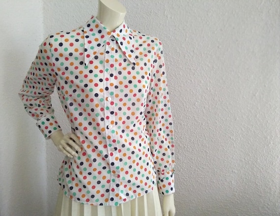 70s dagger collar blouse retro elegant button up … - image 2