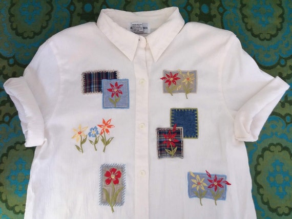 Vintage Alfred Dunner Blouse Patchwork Floral Pattern Flowers 