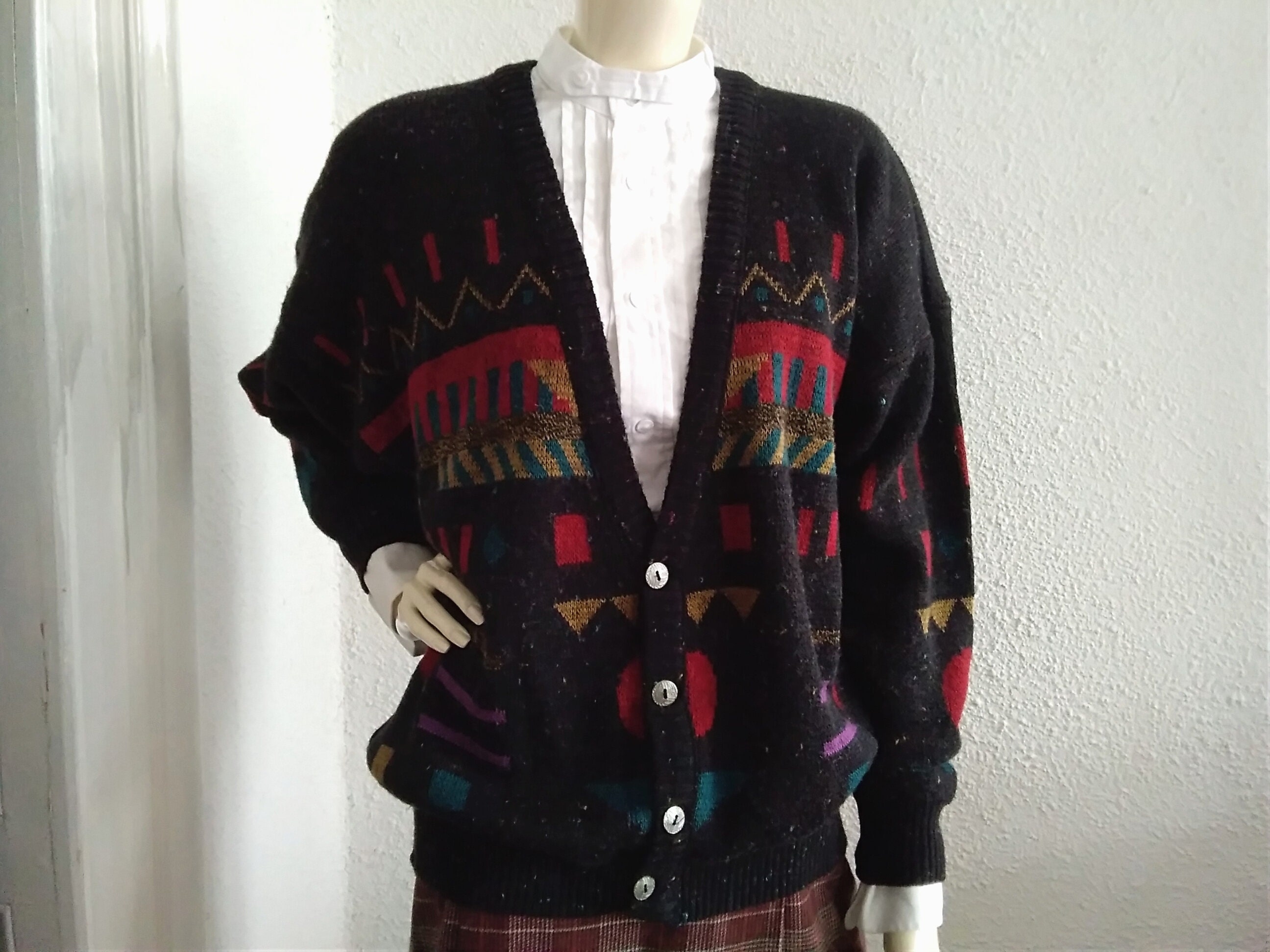 80s Men Cardigan Spring Preppy Sweater 