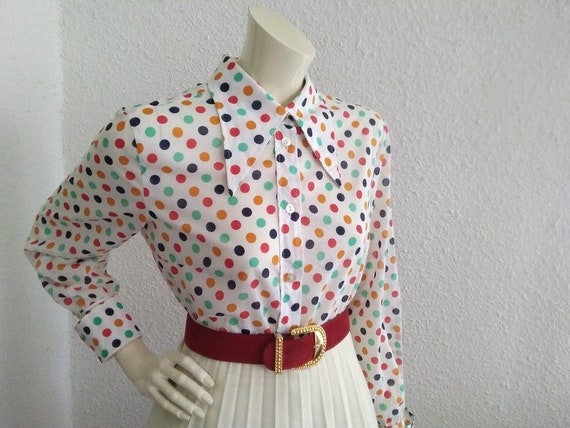 70s dagger collar blouse retro elegant button up … - image 1