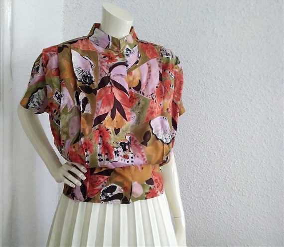 80s colorful blouse pleated chest blouse pop-art … - image 6