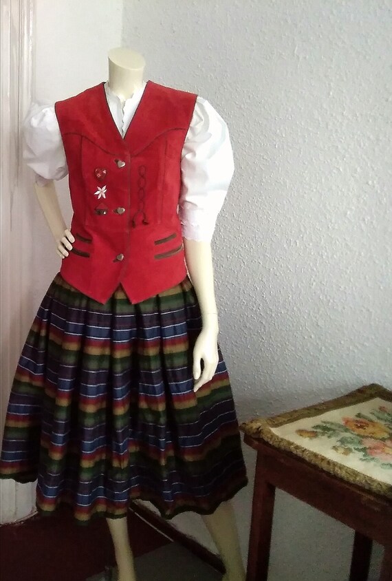 suede leather red vest embroidered vest trachten f