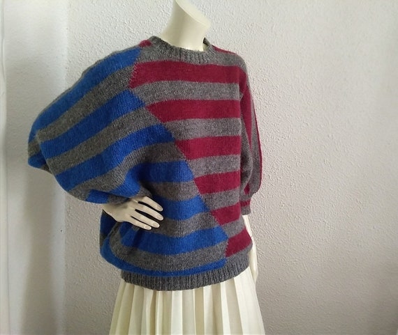 80s striped pullover big dolman sleeve sweater sp… - image 4