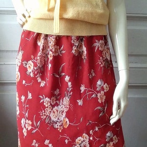90s vintage summer skirt floral print skirt red flared skirt long skirt viscose botanical skirt 46 size