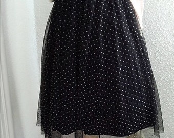2000 polka dots skirt black elegant tulle skirt princess flowy tutu skirt casual ballet skirt pop-art tutu skirt mesh cocktail party skirt