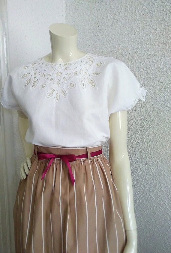 80s open lace blouse M size white embroidered blo… - image 10