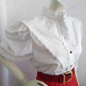 80 folk blouse austrian tyrolean blouse plastron lace blouse cottagecore romantic blouse feminin cutwork lace blouse 48 size eyelet lace top