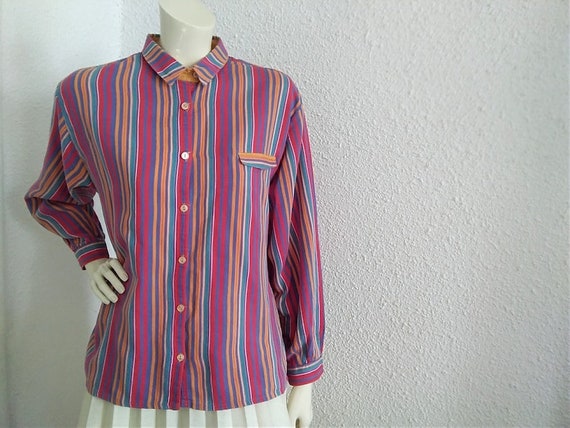 70s-80s striped blouse multicolor spring blouse s… - image 6