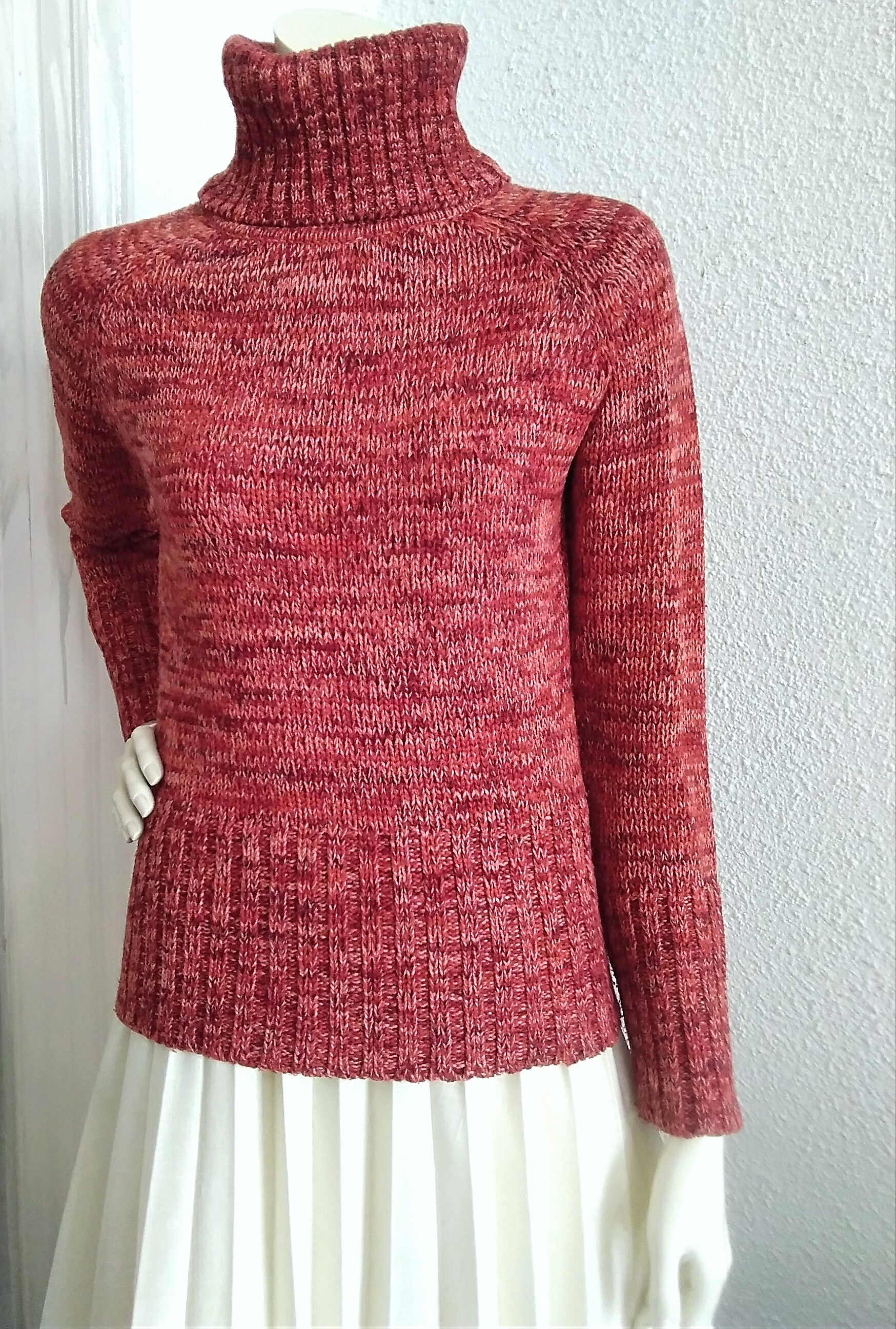 VintageMagicTouch 90s Does 70s Turtleneck Sweater Marled Burnt orange-terracota Sweater Variegated Autumnal Jumper Retro Style Sweater
