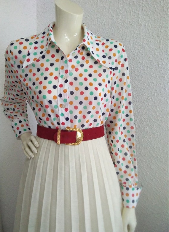 70s dagger collar blouse retro elegant button up … - image 9