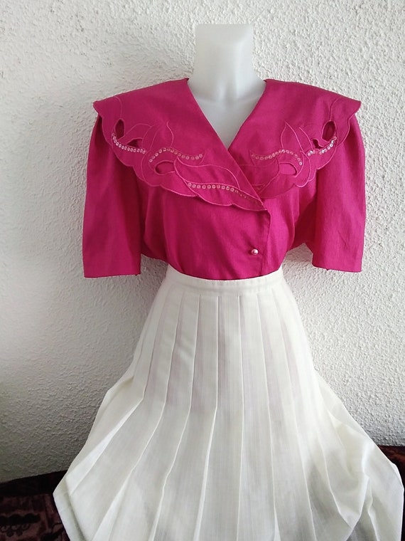 80s vintage spring summer blouse radiant red pink