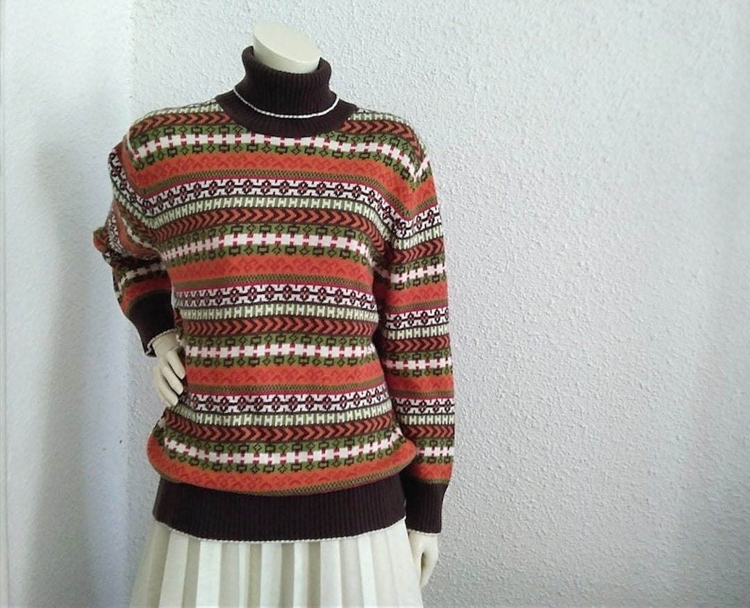 90s Fair Isle Style Sweater Turtleneck Colorful Sweater 44
