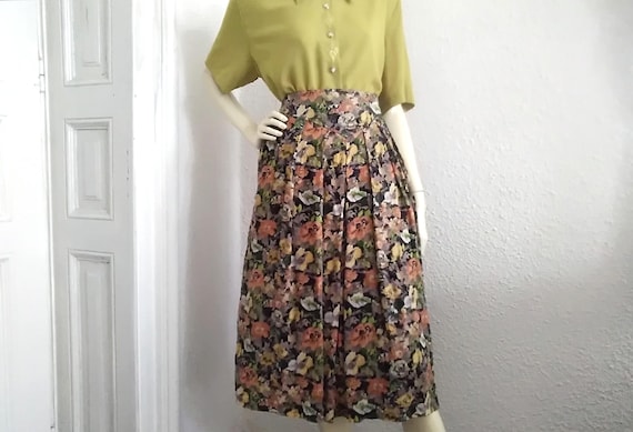 80s floral skirt summer skirt earthly colors skirt viscose skirt gathered skirt C&A botanical skirt botanical skirt tapestry effect skirt