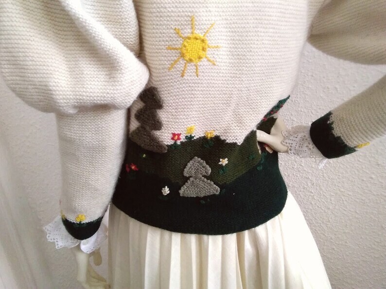 トップス 80s Mutton Sleeves Cardigan 80s Folk Cardigan Mutton Sleeve Trachten Wool Sweater
