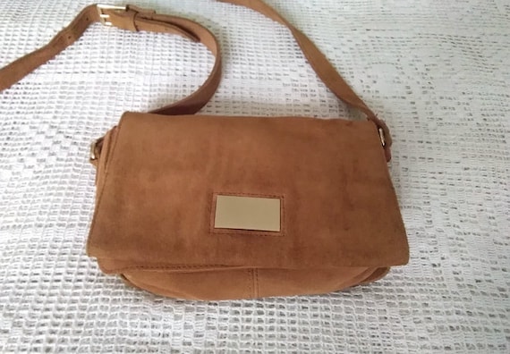 2000 genuine leather bag ZARA camel brown bag small suede - Etsy.de