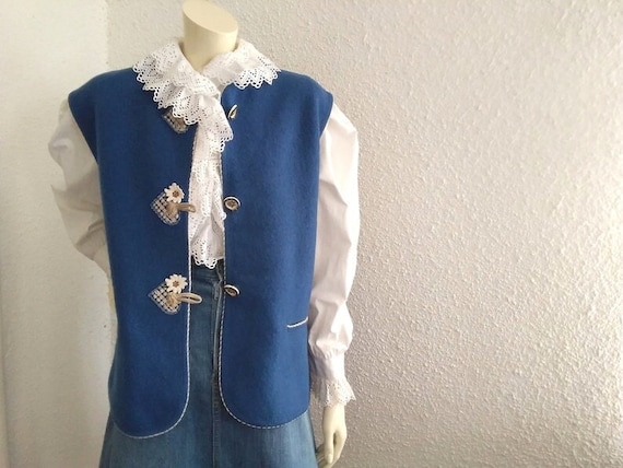 90s boiled wool vest embroidered austrian vest 38… - image 1