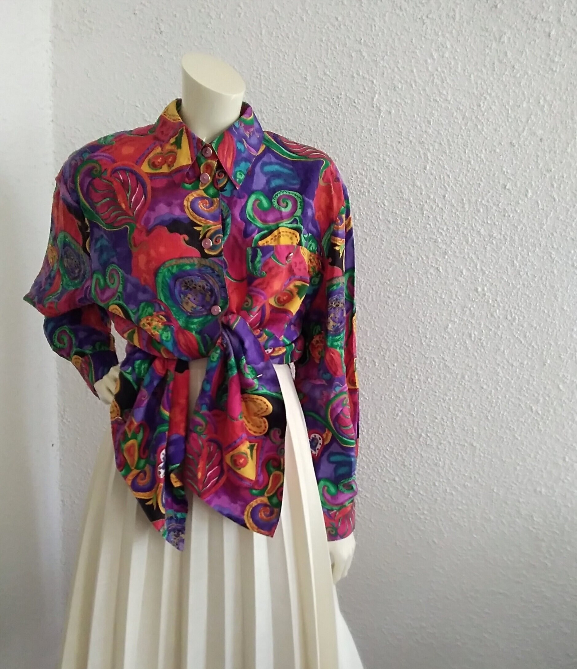 80s GIVENCHY EN PLUS Blouse 42 Size Colorful Silk Blouse