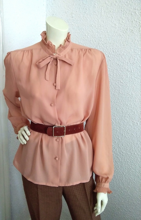 70s-80s pussy bow top pleated ruffled blouse victo