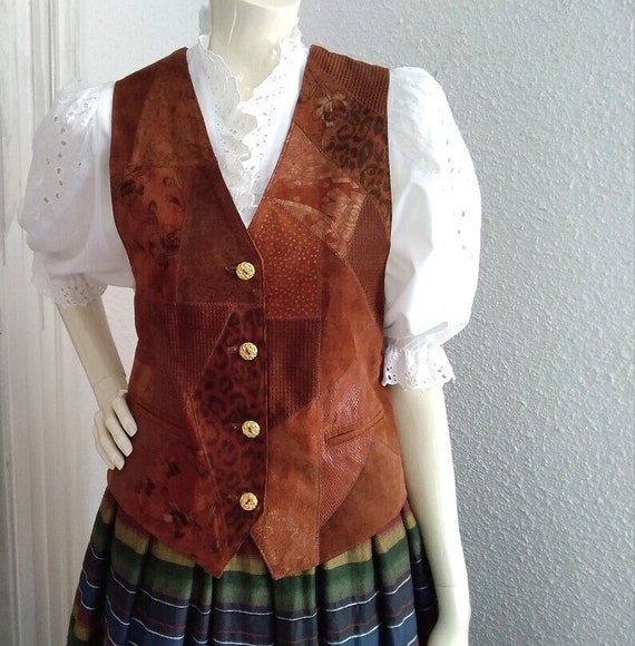 suede leather camel vest patchwork vest folk rust… - image 1