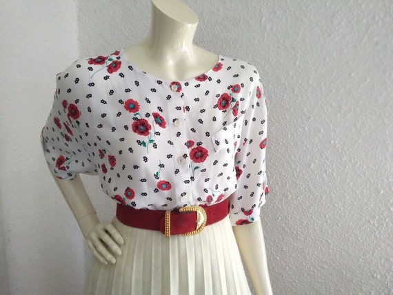 80s floral blouse poppy print blouse elegant mult… - image 6