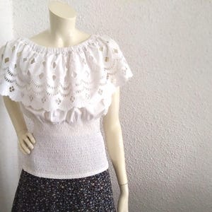 90s big collar blouse cutwork lace blouse ruffled collar blouse romantic feminine blouse cottagecore blouse smocked blouse summer white top