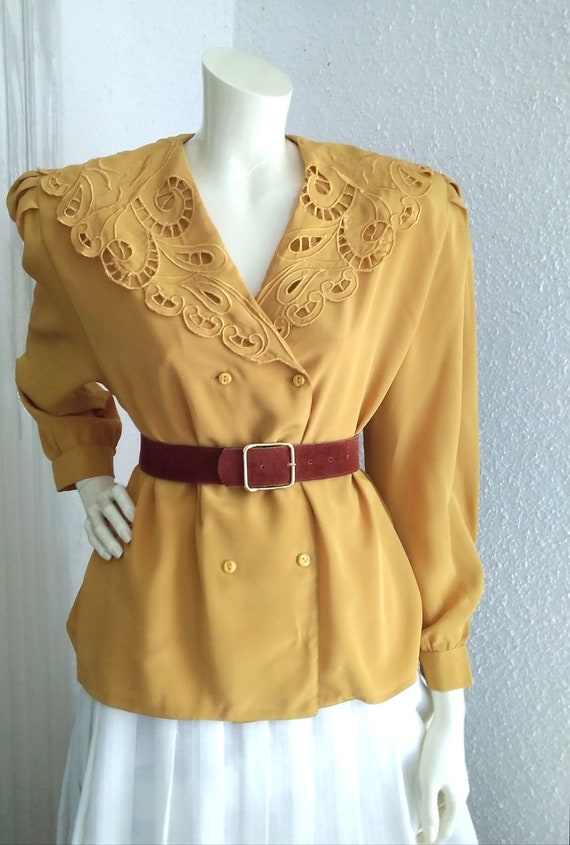 80s vintage cape collar blouse maximalist embroide