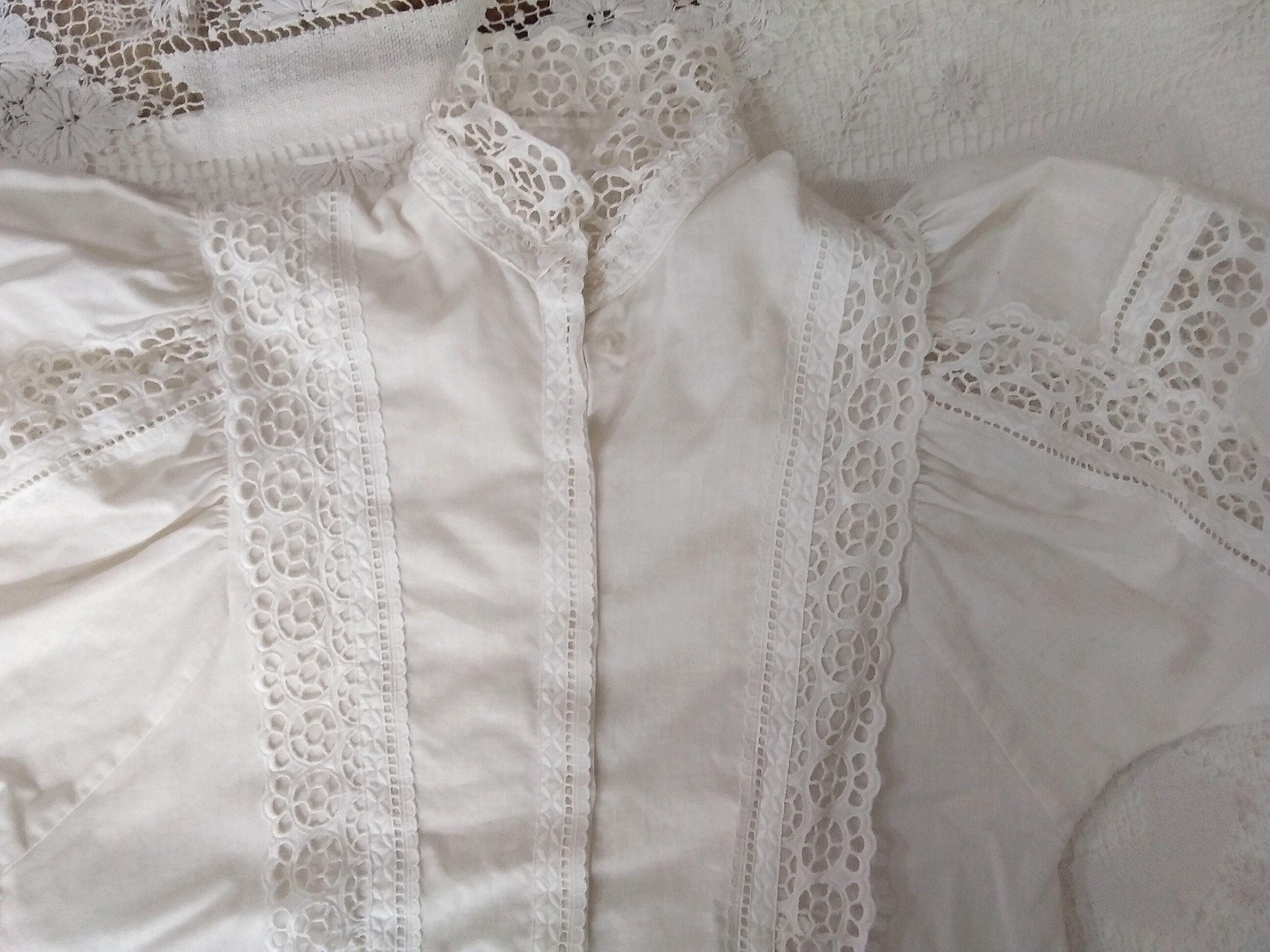 80s folk blouse baloon puffy sleeve open lace ruffled collar | Etsy