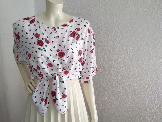 80s floral blouse poppy print blouse elegant mult… - image 3