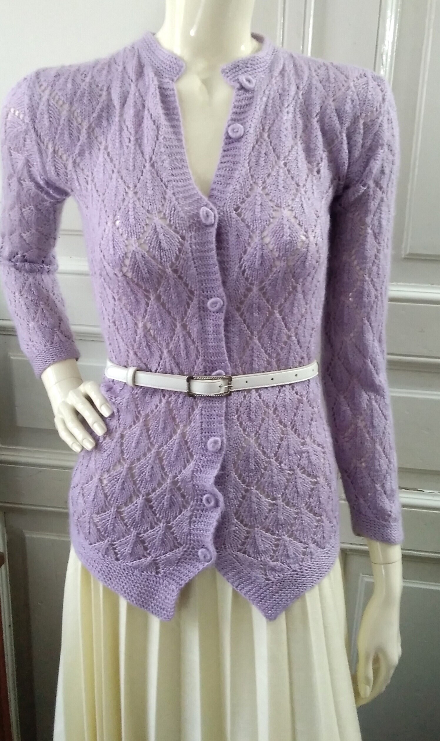 Spring Blouse Handknitted Delicate Lace Pattern Sweater Lilac - Etsy