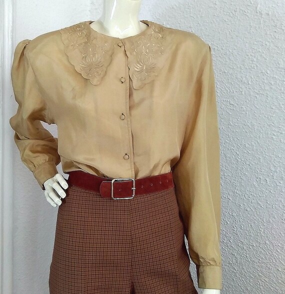 floral embroidery silk blouse sailor collar statem