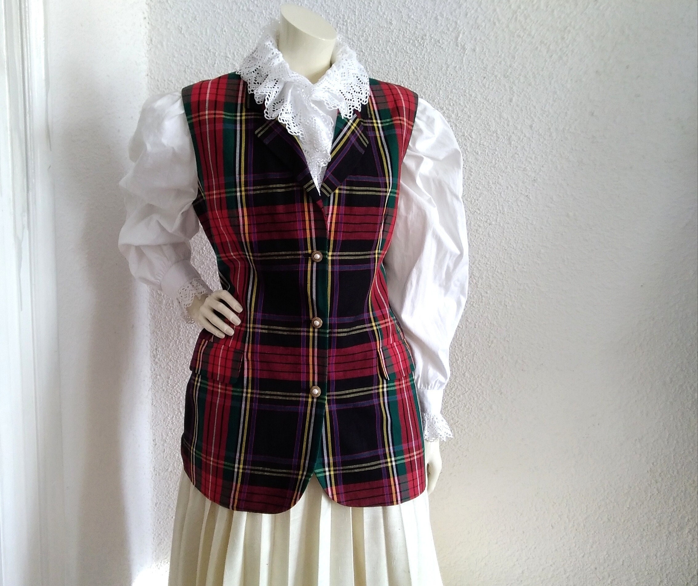 Green Plaid Vest - Etsy