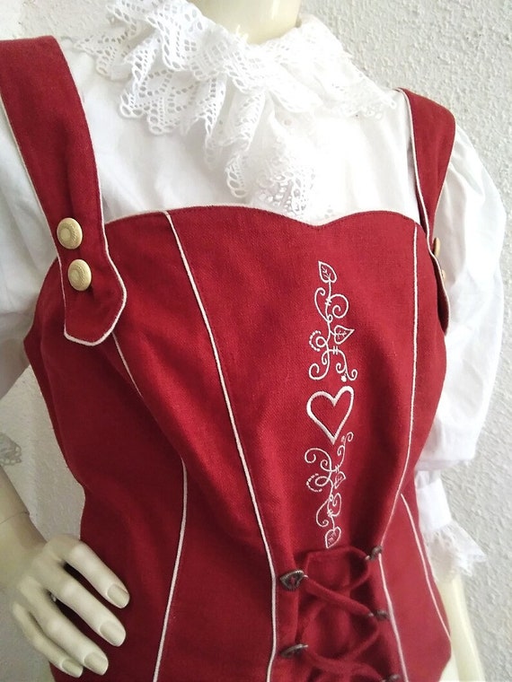 80s folk vest 46 size ALPHORN embroidered trachte… - image 3