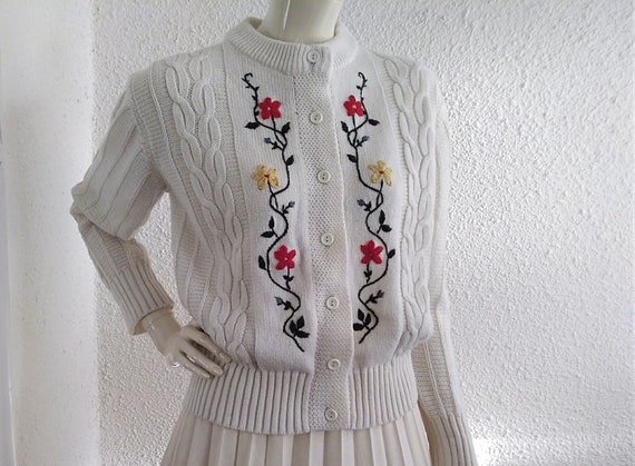 Embroidered Cardigan Tyrolean Austrian Style Ivory-off White - Etsy