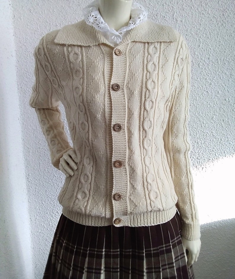 70s Aran Wool Sweater Chunky Cardigan Folk Winter Cardigan