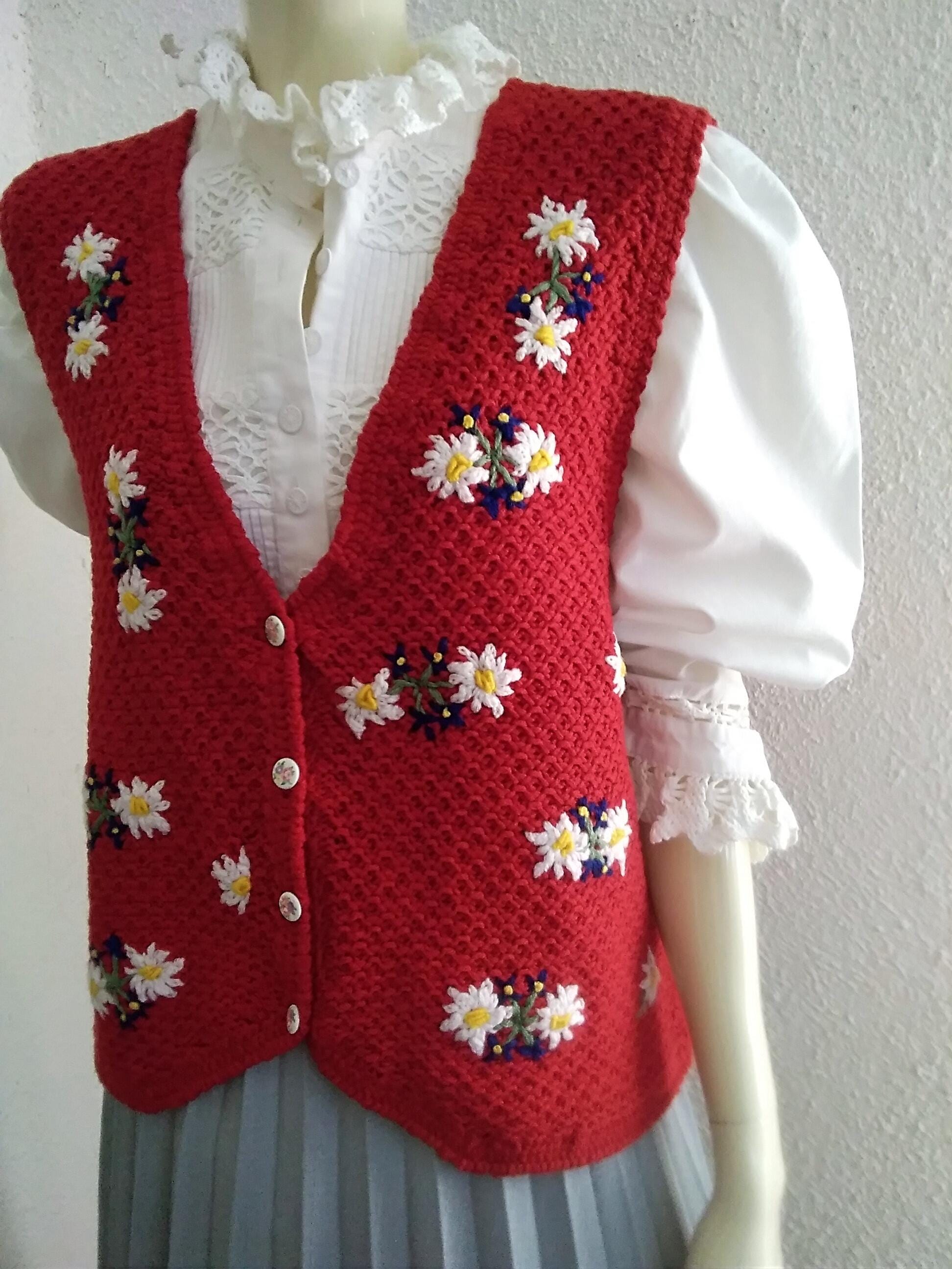 ЕАРНІ EMBROIDERY CORD VEST Vintage Embroidered Knitted Vest Women V-Neck Single