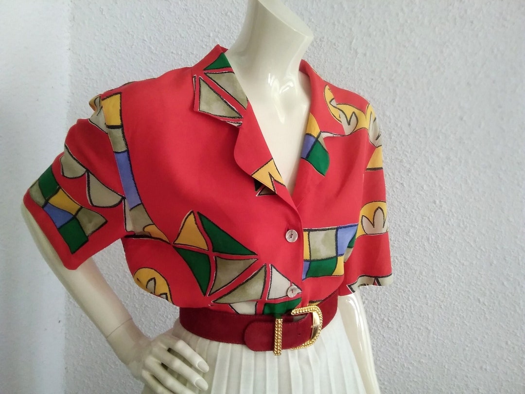 80s Vivid Red Blouse Pop-art Colorful Blouse Viscose Elegant - Etsy