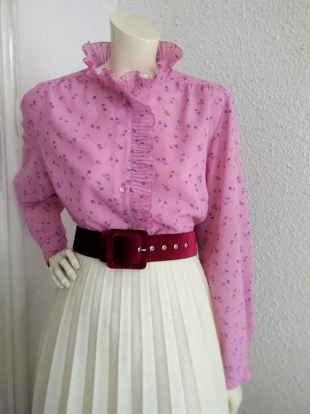 00s tan & pink Floral Print Fitted Blouse (S/M)