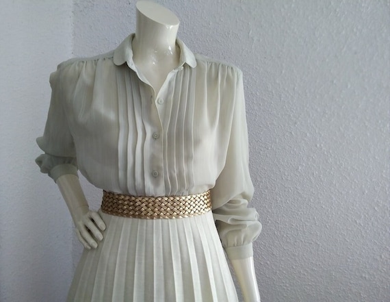 70s does 50s pintucked blouse sheer minimalist bl… - image 2