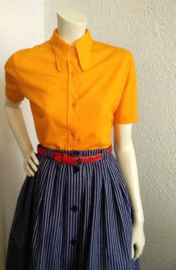 Orange Dog Ear Collar 1970's Blouse acrilyc flanne