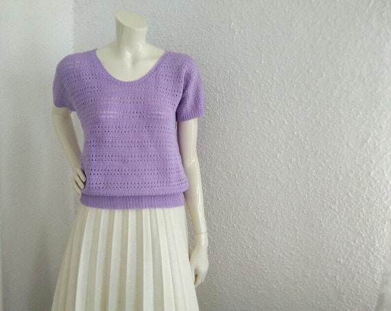 70s does 40s-50s lilac blouse handknitted decolet… - image 1