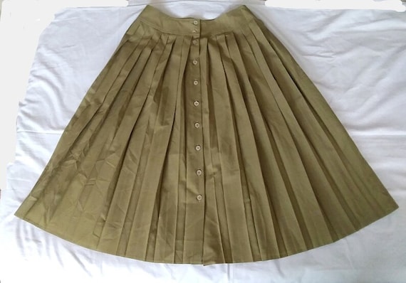 80s pleated skirt accordion summer skirt pop-art skirt beige-mustard A- shape minimalist skirt simple basic skirt midi buttoned peplum skirt