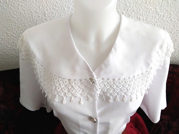 vintage folk blouse lace sailor collar top large s