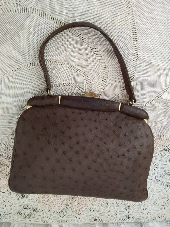アメリカ イギリス フランス 40s 50s ヴィンテージ ハンドバッグ 40s-50s Genuine Ostrich Bag Handle Bag Brown Color Vintage Purse