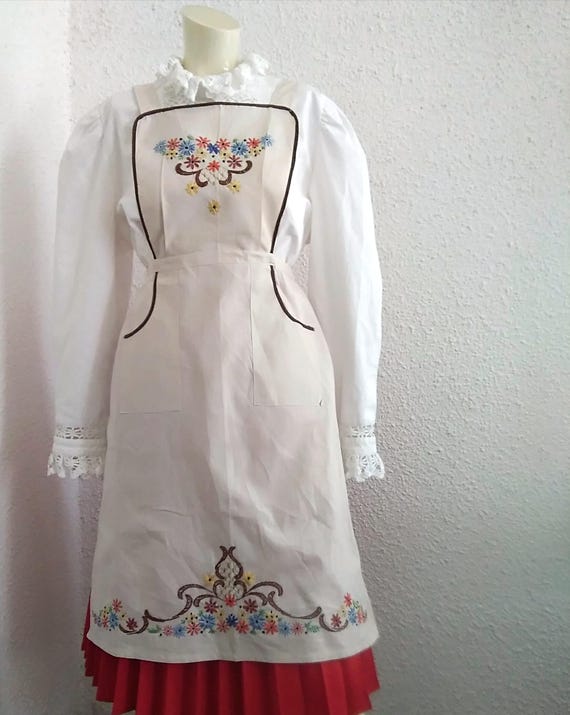 50年代のエプロン、手刺繍のエプロン、花柄のカラフルなエプロン