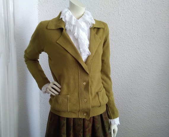 MARNI Cashmere Cardigan Minimalist 90s Spring Cardigan V neck Notched Collar 44 Size Mustard green Buttoned Sweater Simple Basic Knitwear Etsy