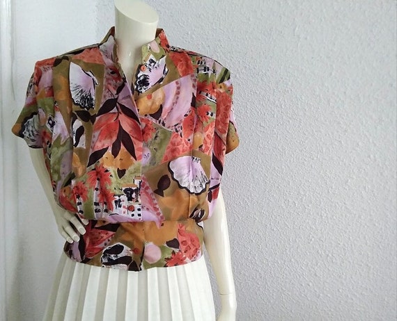 80s colorful blouse pleated chest blouse pop-art … - image 8