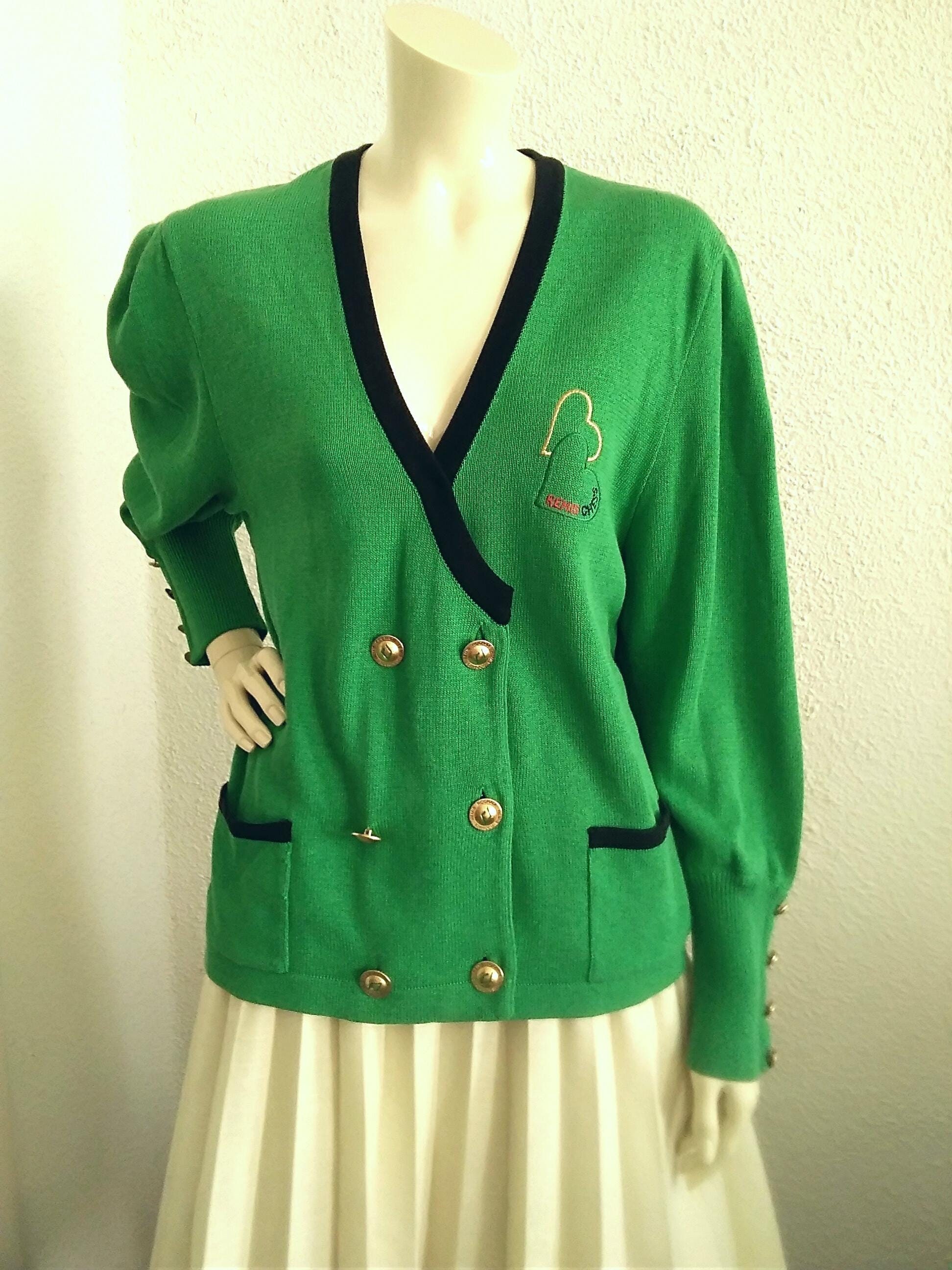 80s BASLER Green Cardigan Double Breasted Spring Cardigan College