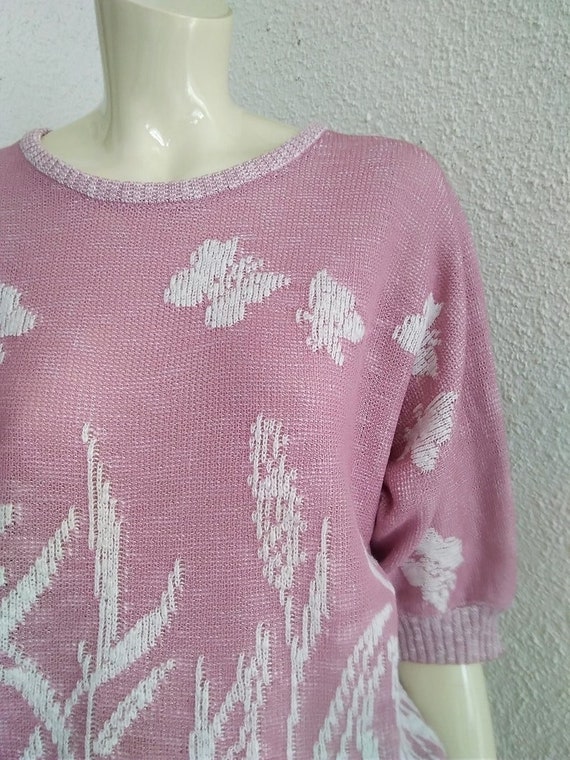 70s retro butterfly blouse dolman sleeve pink blo… - image 9